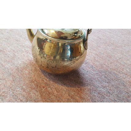 Vintage, Engraved Brass Teapot / Kettle, Excellent Condition