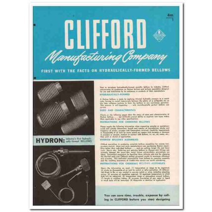 Clifford Mfg Company 1945 vintage industrial catalog bellows Hydron