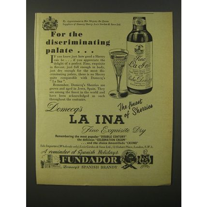 1964 Domecq's La Ina Sherry Ad - For the discriminating palate
