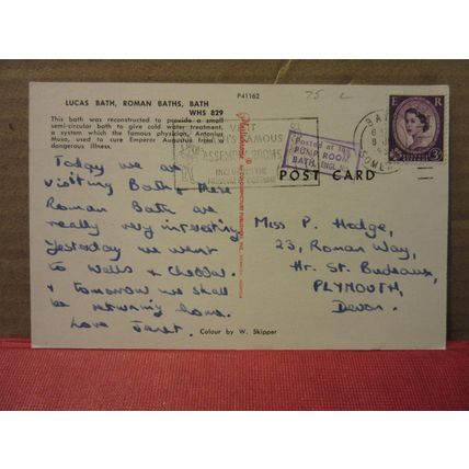 LUCAS BATH, ROMAN BATHS, BATH. SOMERSET used vintage postcard 1963 pm =