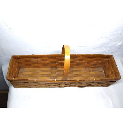 Light/Medium Brown Small Wicker Woven Band Rectangle Painted Berries/Corn/Basket