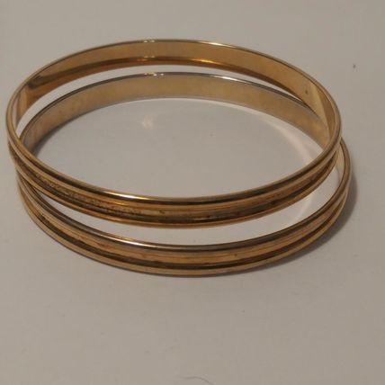 Gold Bangle Bracelets Set of 2 Rounded Bangle Bracelets 2-7/8"