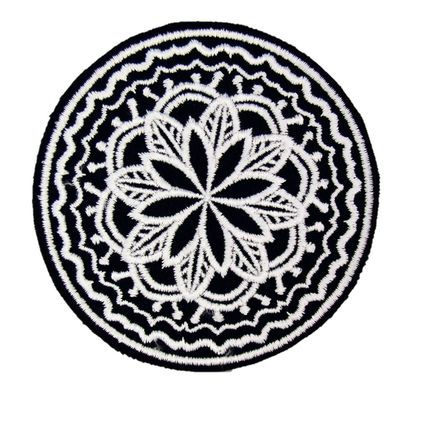 Embroidery Iron On Patch Flower British Made Black & White 8x8cm Exclusive P594