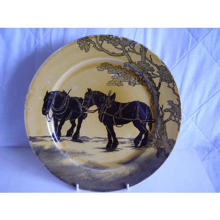 Antique Royal Doulton Plough Horses Plate Holbein Glaze 1906 Design D2552