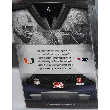 2009 Gridiron Gear BRANDON MERIWEATHER (Patriots) Player Timeline #4 39/200