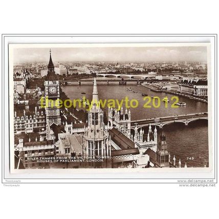 RIVER THAMES FROM THE VICTORIA TOWER, HOUSES OF PARLIAMENT, LONDON, Postcard