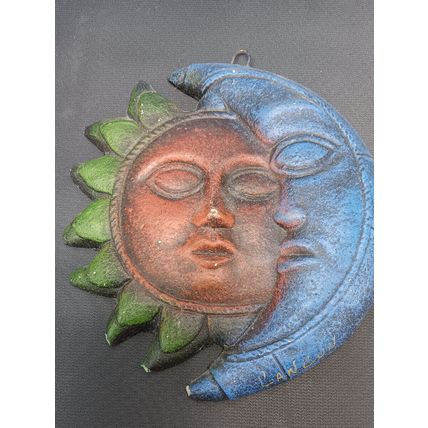 Vintage Red Sun Blue Moon Wall Hang Piece Cancun Mexico 7x5