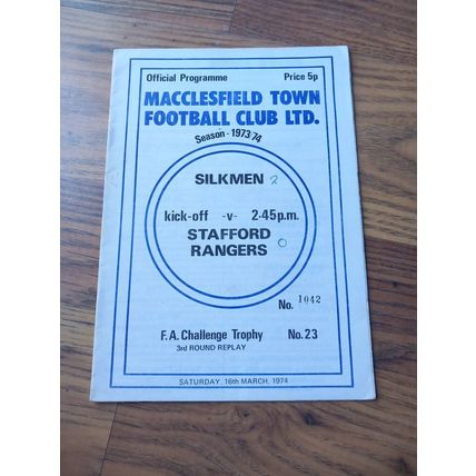 1973/74 Macclesfield Town vs Stafford Rangers - FA Trophy * FREE P&P *