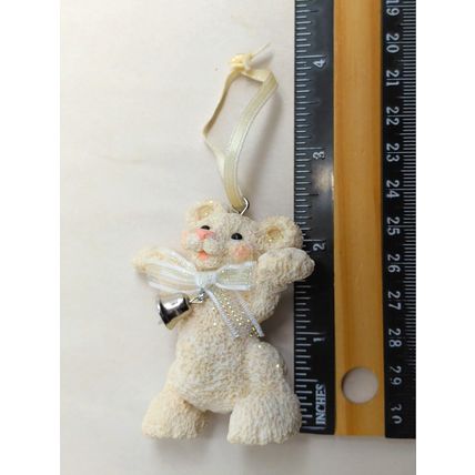 Holiday Bearies/Snow Bearies Christmas White Bear w/Bell Tree Ornament 2 Inches