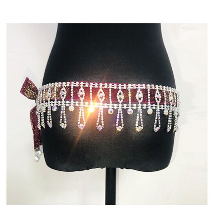Women Diamante Chain Rhinestone Charm Belt Crystal Tassels Wedding Party Dance