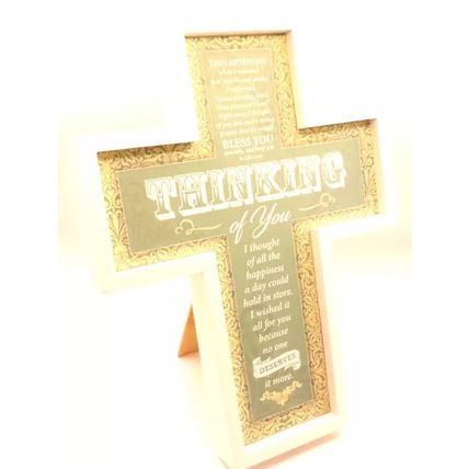 Thinking of You Cross Green Plaque Freestanding Wall Hanging 25 CM Gift Faith