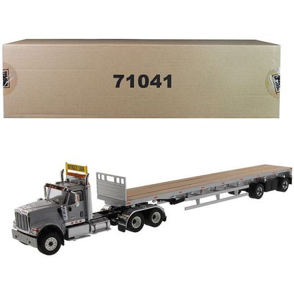 International HX520 Tandem Tractor Light Gray with 53' Flat Bed Trailer "Tran...
