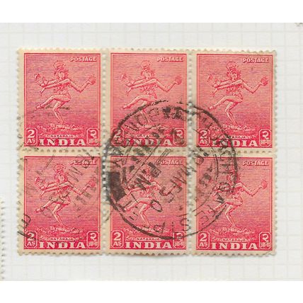 INDIA 1949 NATARJA BLOCK OF 6 STAMPS CHURCH GATES STEPS PMK WMK STARS SG313 313