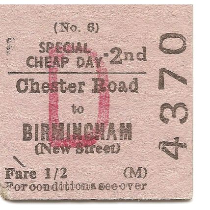 B.T.C. Edmondson Ticket - Chester Road to Birmingham New Street