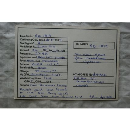1987 QSL Card The City of Peterborough, Nene Valley Breakers CB Club