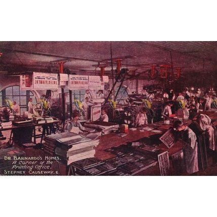 Dr Barnardo's Homes, Printing Office, Stepney Causeway, London, Postcard, 1930s?