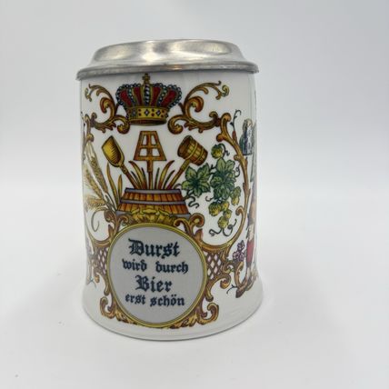 DR. Merkle Atelier German Ges. Gesch Lidded Beer Porcelain Stein 6”