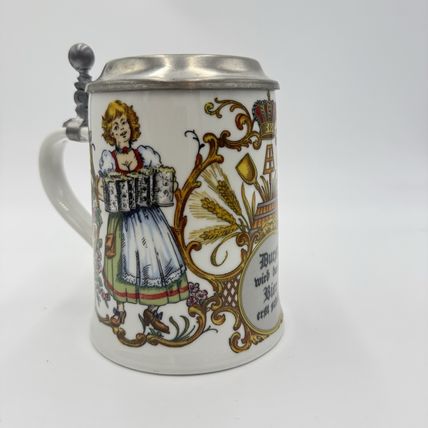 DR. Merkle Atelier German Ges. Gesch Lidded Beer Porcelain Stein 6”
