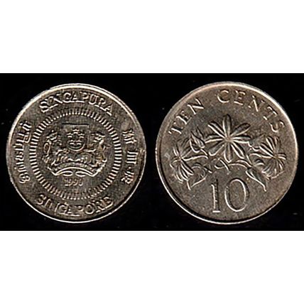 Singapore Ten Cents 1999 Used Coin 10c Plant Coat of Arms