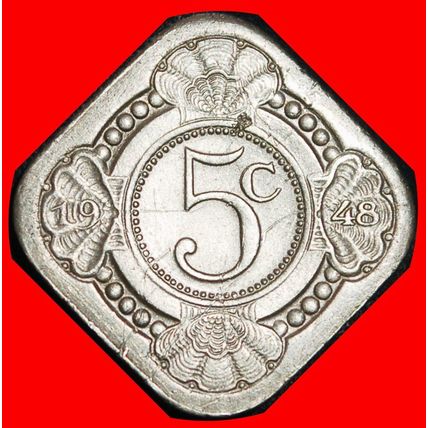 Ⰶ NETHERLANDS: CURACAO★ 5 CENTS 1948 WILHELMINA (1890-1948)★LOW START★NO RESERVE