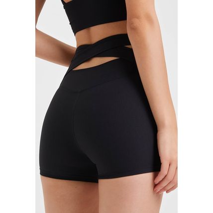 Black Back Cross Waistband Yoga Shorts