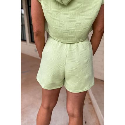 Meadow Mist Green Textured Cropped Hoodie and Shorts Set