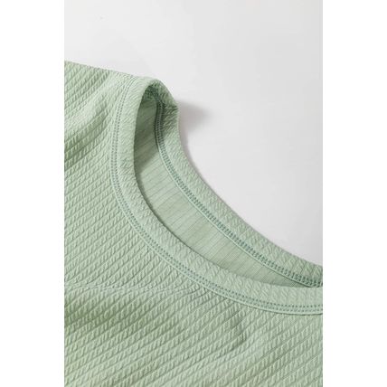 Clearly Aqua Solid Color Corded Drop Shoulder Long Sleeve Top
