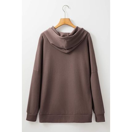 Coffee Waffle Knit Fleece Lined High Low Oversized Hoodie