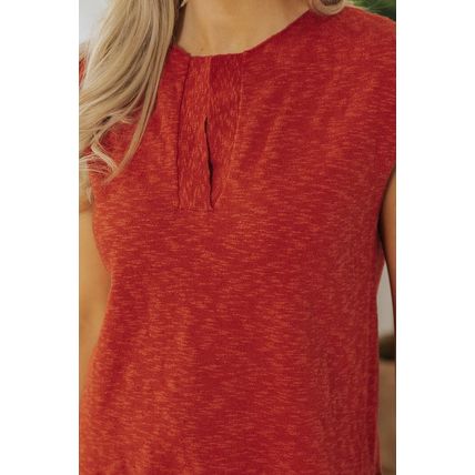 Orange Solid Color Split V Neck Short Sleeve Sweater