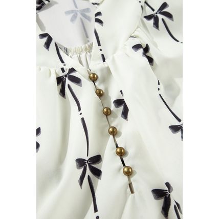 Apricot Bow Printed Puff Sleeve Ruffled Plus Size Mini Dress