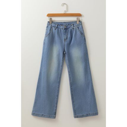 Ashleigh Blue Washed Pleated Detail Wide Leg Jeans