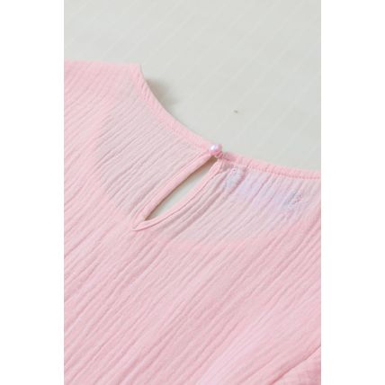 Light Pink Crinkled Cotton Gauze Ruffle Sleeve Blouse