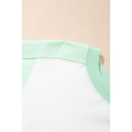 Light Green Color Block Exposed Seam Crew Neck T Shirt