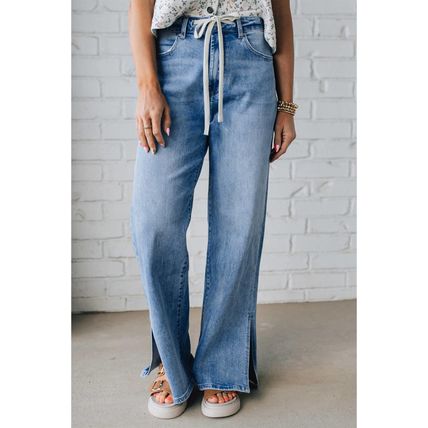 Myosotis Slit Leg High Rise Drawstring Casual Jeans