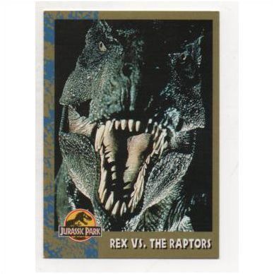 1993 Jurassic Park Universal City Studios Collector Card No.69 Rex vs Raptors
