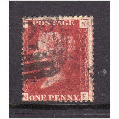 GREAT BRITAIN 1858-79 QV SG44 1d RED BROWN PLATE 123 LETTERED NF USED