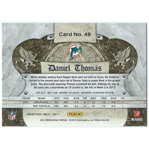 2012 Panini Crown Royale - #49 - Daniel Thomas