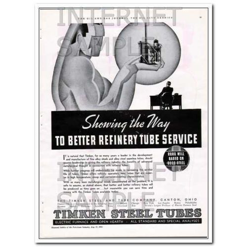 TIMKEN STEEL AND TUBE COMPANY 1934 better refinery service vintage ad