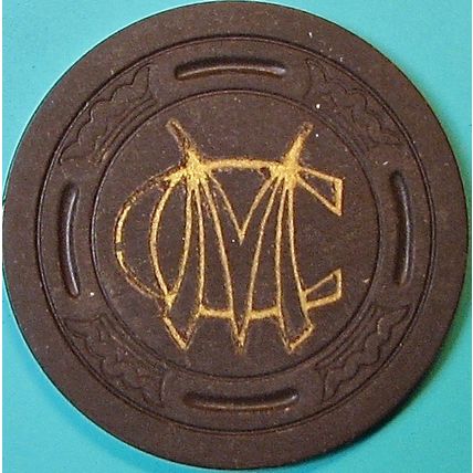 MC(Mint Cigar Store). $20 Vintage Casino Chip. Hayward, CA. 1946. Q25.