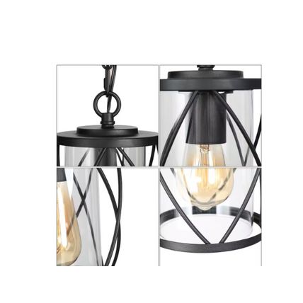 Uolfin Modern Lantern Outdoor Hanging Light 1-Light Black Drum Outdoor Pendant