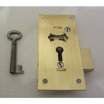 Antique Cabinet Cupboard Lock Solid Brass Has 1 working key 2 Levers 1920s era