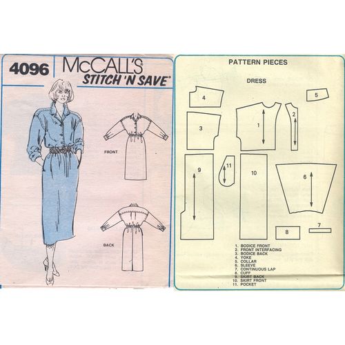 McCalls 4096 Sewing Pattern Misses Pullover Long Sleeved Dress Size 6 8 10 Uncut