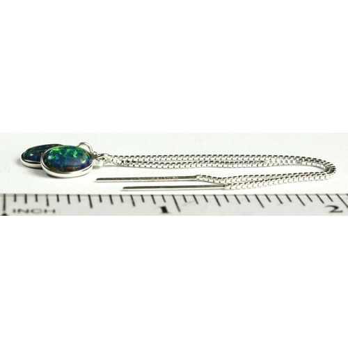 Created Blue/Green Opal, 925 Sterling Silver Threader Earrings, SE005