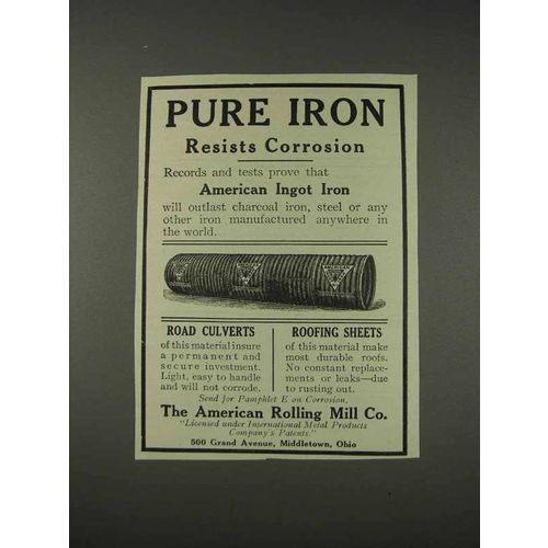 1910 The American Rolling Mill Ingot Iron Ad - Pure