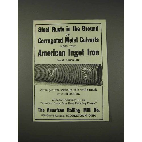 1910 The American Rolling Mill Ingot Iron Ad