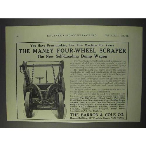 1910 The Barron & Cole Maney Four-Wheel Scraper Ad