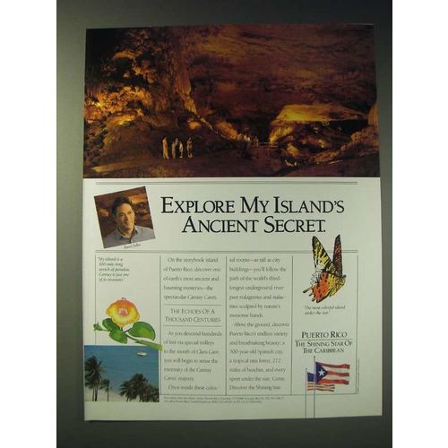 1989 Puerto Rico Tourism Ad - Raul Julia - Explore my island's ancient secret