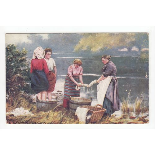 Ladies Scottish Washing Scotland Oilette Art Postcard 924