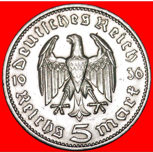 HINDENBURG (1847-1934) WITHOUT SWASTIKA:GERMANY★5 MARK 1936★LOW START★NO RESERVE