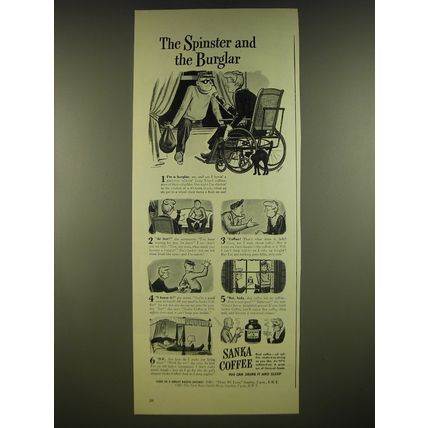 1945 Sanka Coffee Ad - The spinster and the burglar